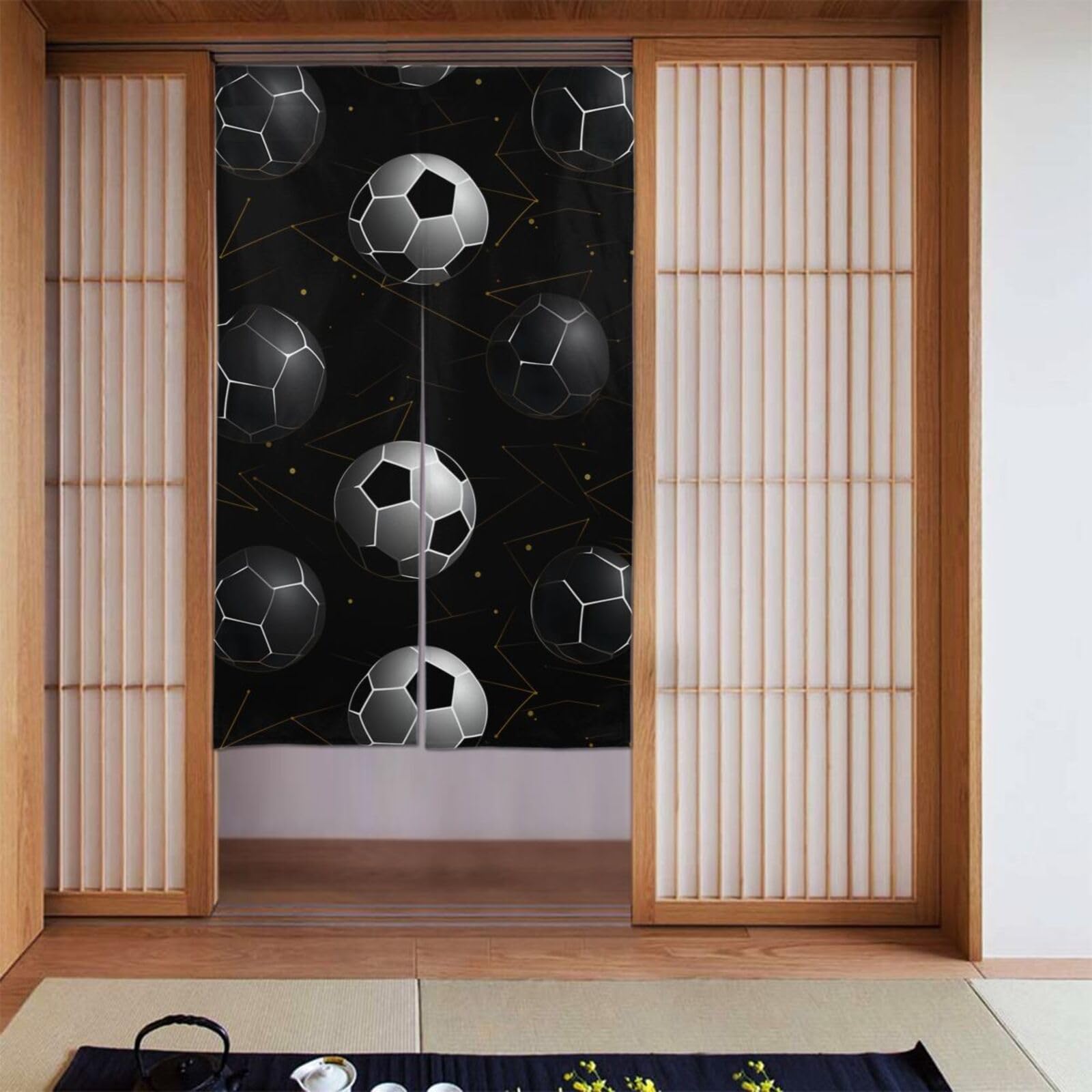 Rideaux occultants chambre à coucher 142x86 cm avec imprimé football noir opaque