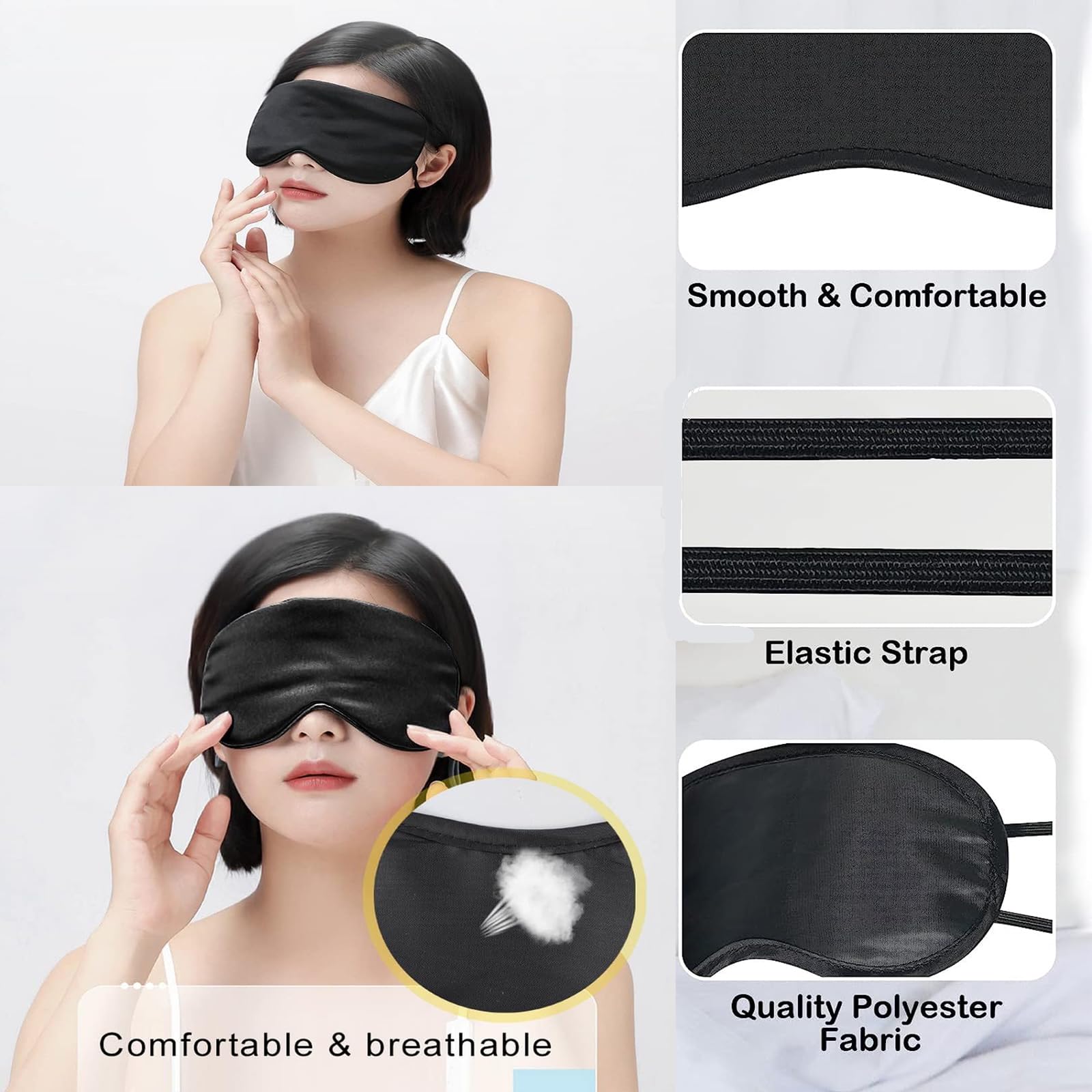 Zijden Slaapmasker - Oogmasker om te Slapen, Blinddoek, Superzacht voor Dames en Heren, Met Verstelbare Bandjes, Verduisterend, Zwarte Sterren