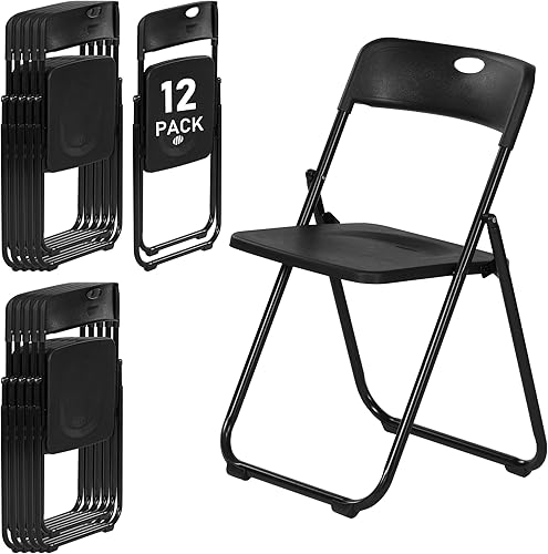 Miniatura 15 de Paquete de 10 sillas plegables de plástico negro, silla plegable ligera con capacidad de 350 libras, marco de metal fácil de plegar y almacenar,