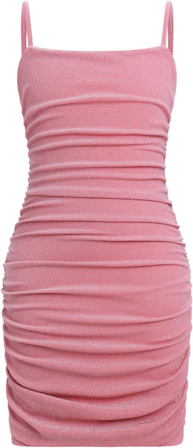 ODIZLI Girls Ruched Bodycon Teens Party Dress Mesh Sleeveless Pencil Short Dress Tight Dresses for Teens Holiday