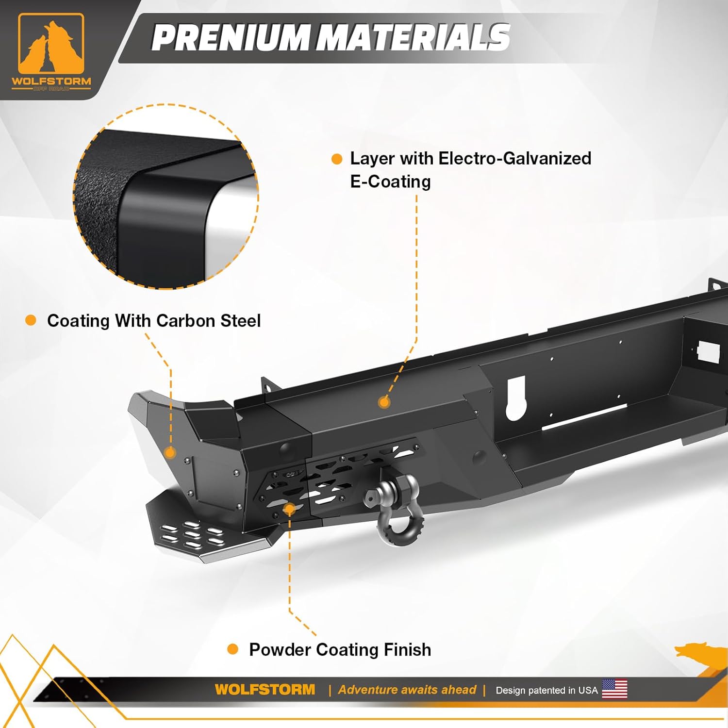 WOLFSTORM Steel Rear Bumper Fits for 2022-2026 Nissan Frontier, Heavy Duty Car Bumper with A Set of 4" Pod Lights and 2 x D-ring, Full Width Rear Bumper (Type A)