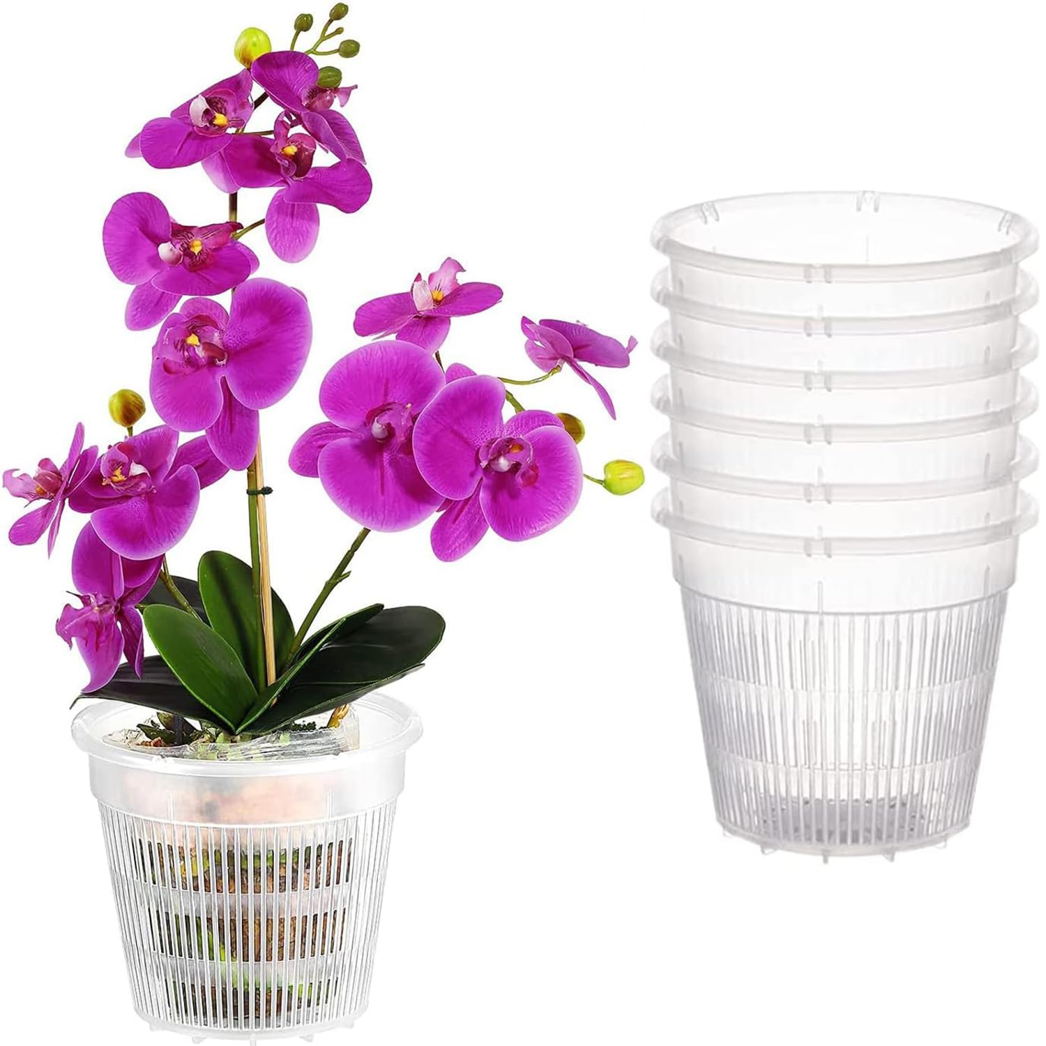 6 PCS Clear Flowerpots with Drainage Holes, Ideal Plant Pots Nursery Pots for Orchid Repotting Root Growth and Seedling Pots,Houseplant Pots for Indoor Gardening, Clear Orchid Pot (14cm)