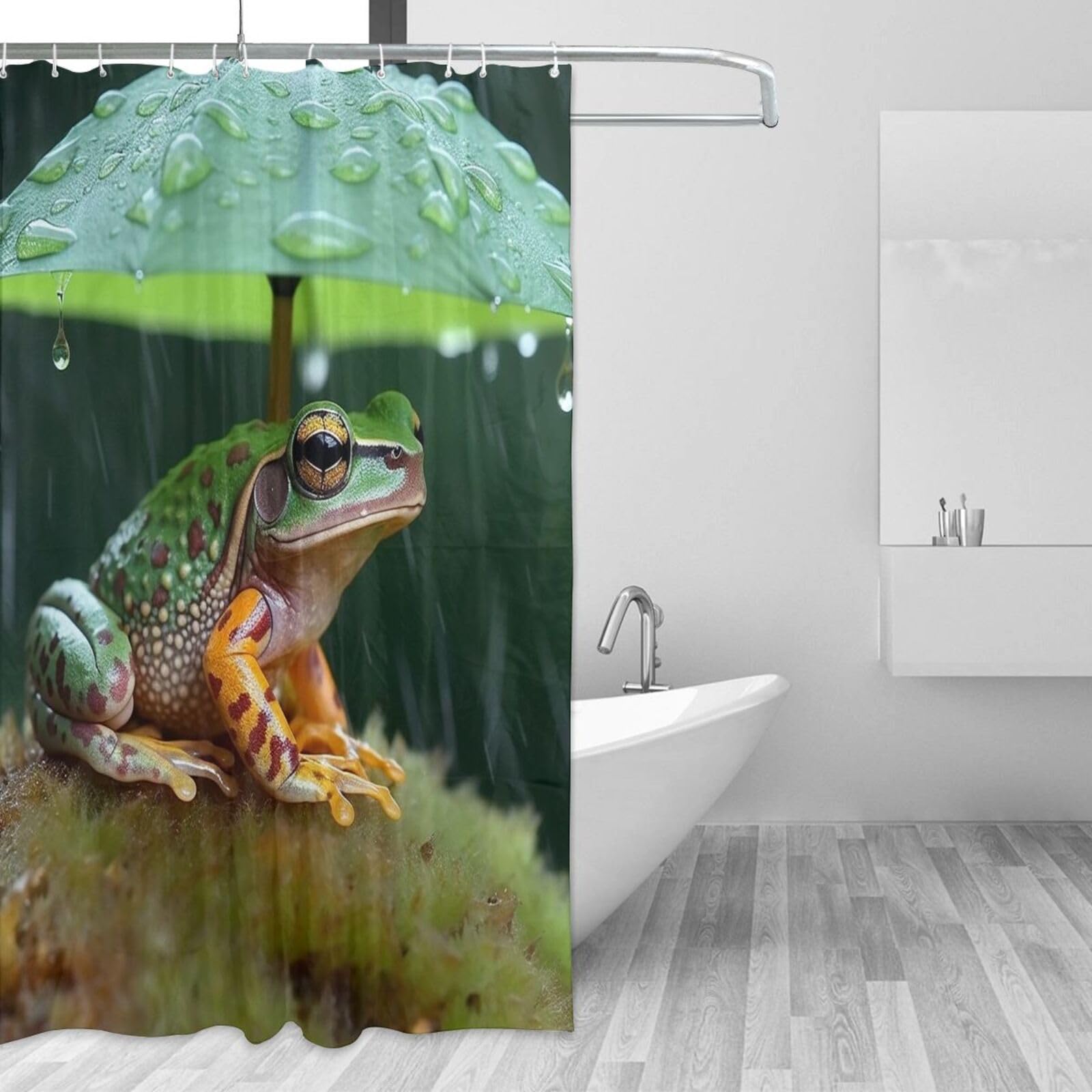 Rideau de douche design grenouille pour baignoire familiale en tissu beige