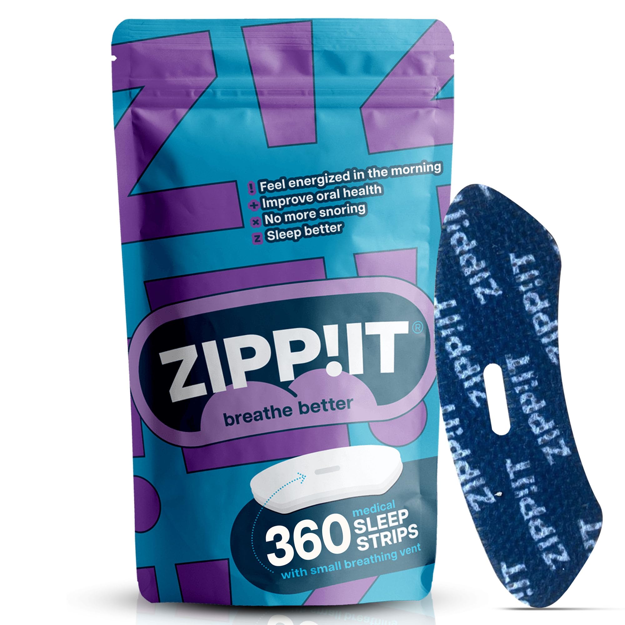 Zippit Mundpflaster Schlafen, Hautfreundliche Mouth Strips, 360 Stück | Optimierte Passform für angenehmes Tragen; sanfte Mundabdeckung beim Schlafen
