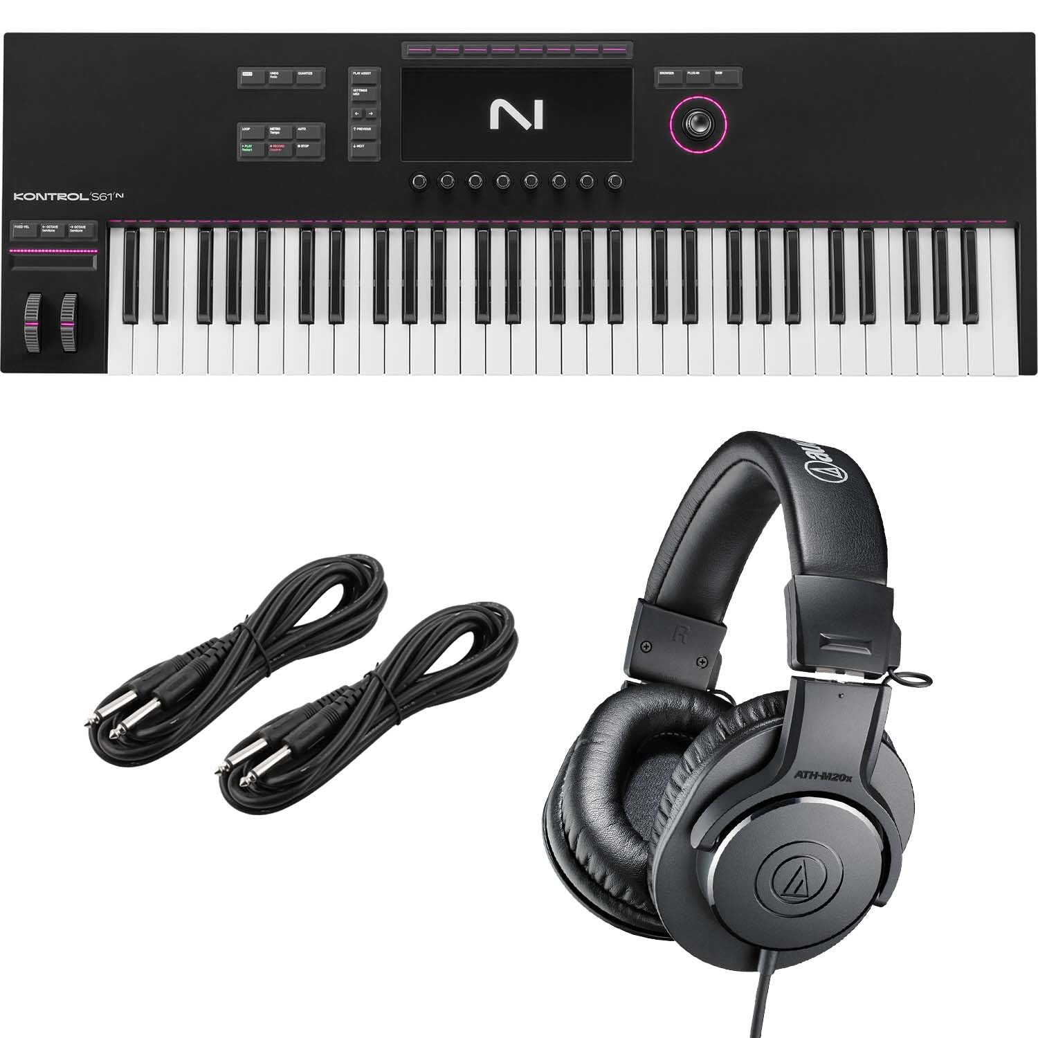 Native Instruments Kontrol S61 MK3 Keyboard Controller, AT ATH-M20X, (2) 1/4 Cables Bundle