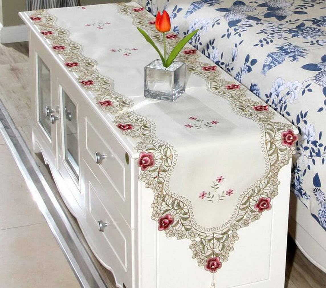 70x130cm with Fringe Embroidery Flower Hollow Rural Doilies Dining Table Runner TV Piano Cover Tablecloth