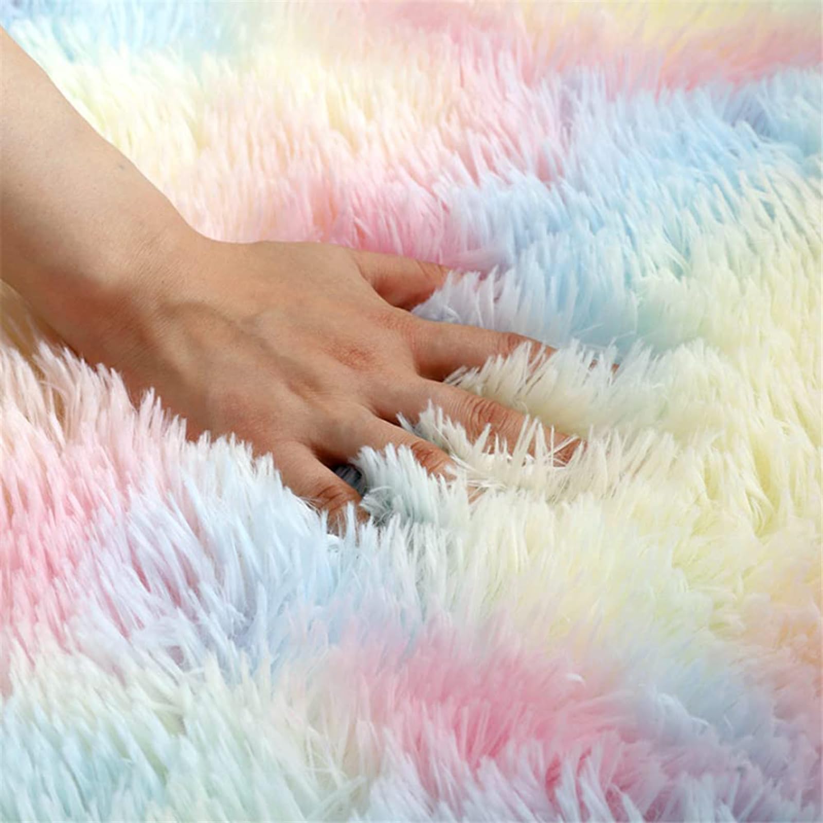 Moderno Tappeto Salotto Shaggy Morbido Fluffy Peloso finta pelliccia Carpet Non Perde Peli scendiletto Antiscivolo Fondo Tappeti Lavabile In Lavatrice Cameretta Camera Bambini (Arcobaleno, 60 * 120cm)