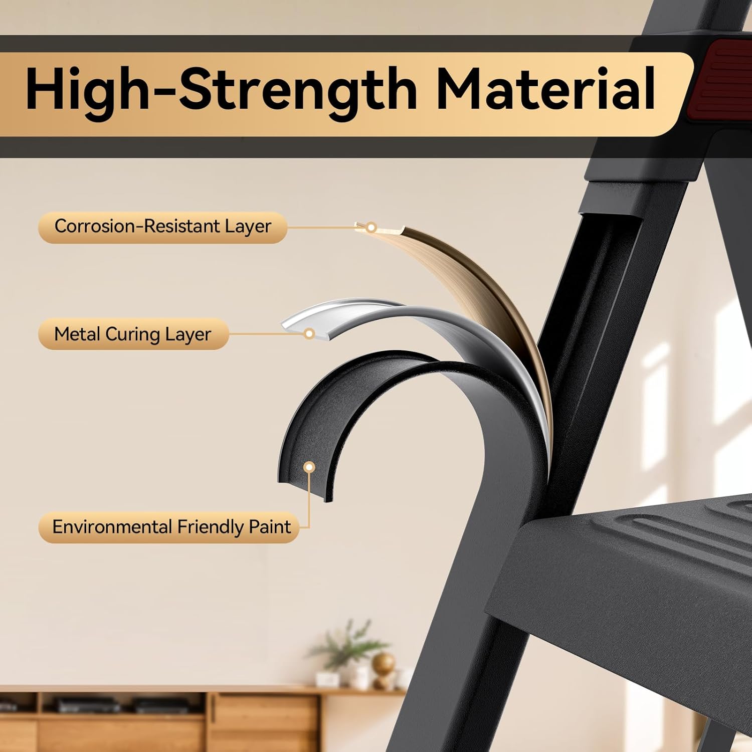 4 Step Ladder with Tool Tray, Folding Step Stool with Aluminum Non-Slip Pedals, Sturdy 800LBS Ladder for Adult, Portable Lightweight Ladders for Home, Kitchen, Garage