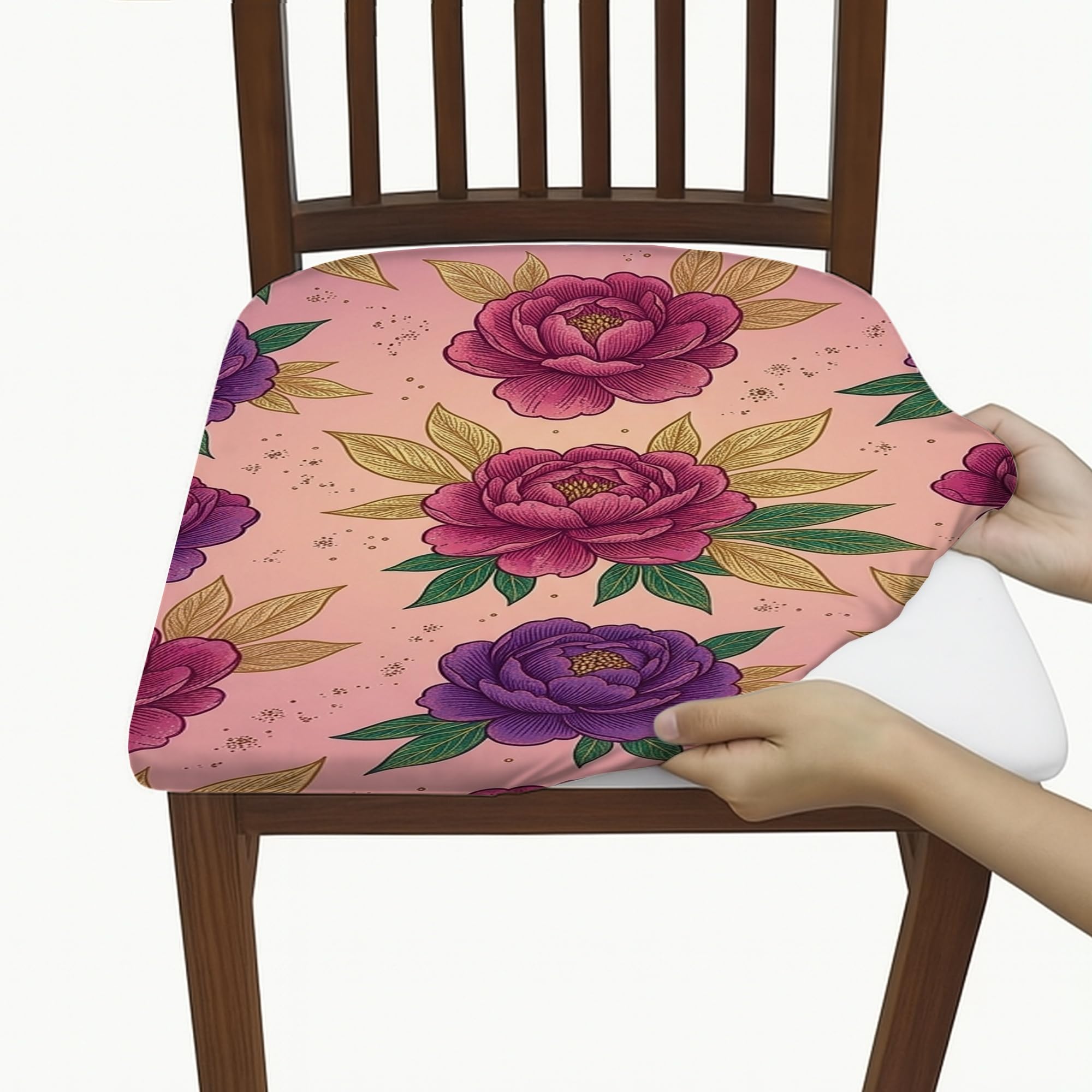 Housses de chaises élasthanne à motif feuilles dorées pour une décoration de salle raffinée