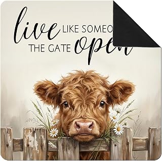 Farmhouse Highland Cow Mahjong Mat for Table 31.5 x 31.5 in, Live Like Someone Left the Gate Open Non-Slip Noise Reduction Mahjong Table Cover for Card Poker Dominoes Dice and Board Games