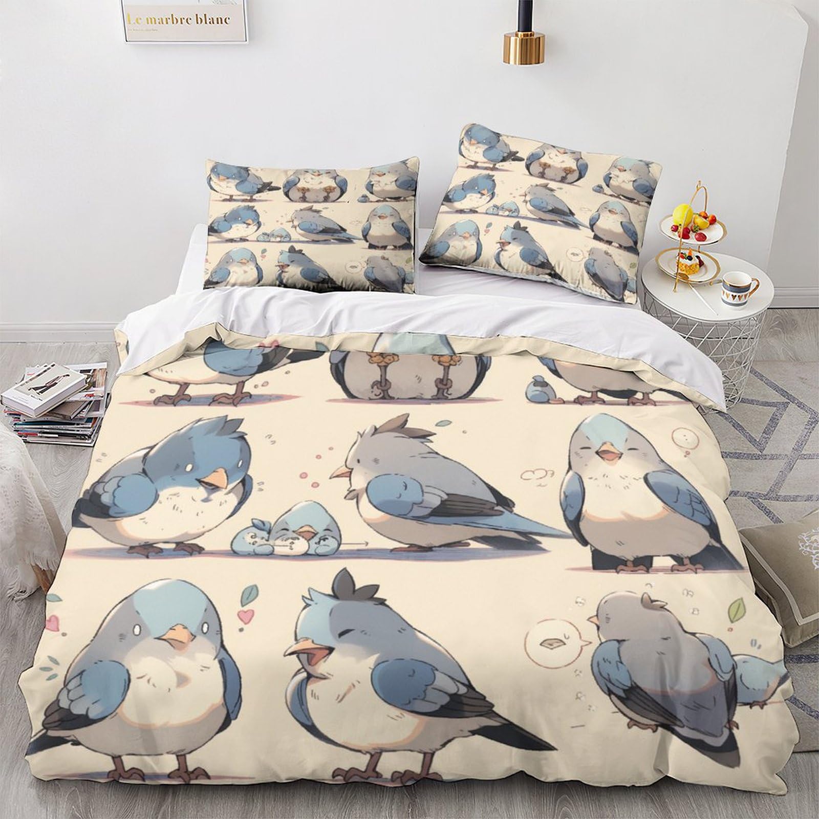 Housse de couette pigeon 3D 200x200 cm en microfibre avec taies d'oreiller