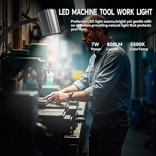 Miniatura 4 de Luz de trabajo LED de base magnética súper fuerte, lámpara de cuello de cisne impermeable IP66 de 800 lúmenes para taller de máquinas, torno,