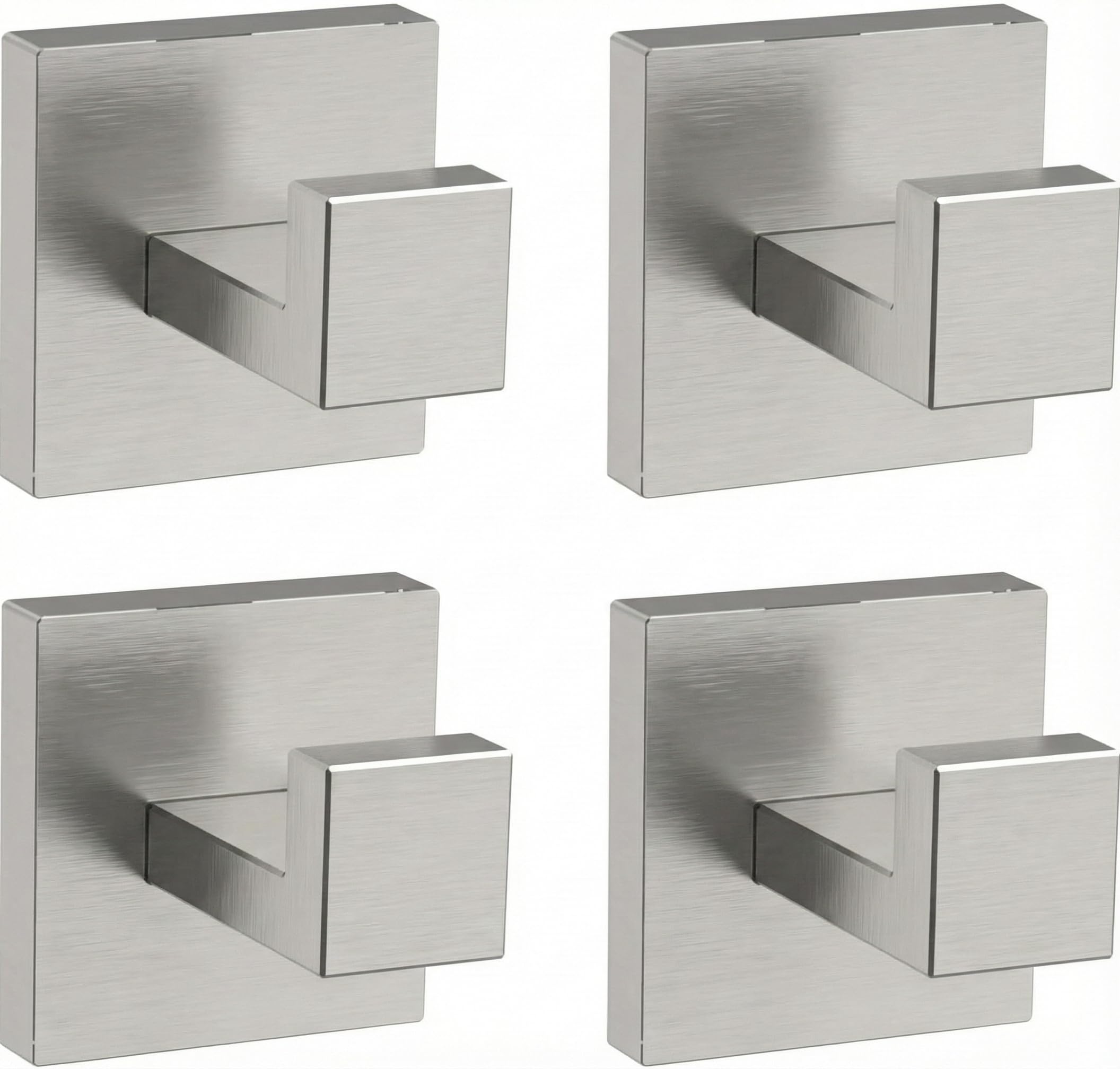 Brushed Nickel Hand Towel Hook 4-Pack Geometric Series - Stainless Steel Towel Hooks for Bathrooms Modern Wall Mount