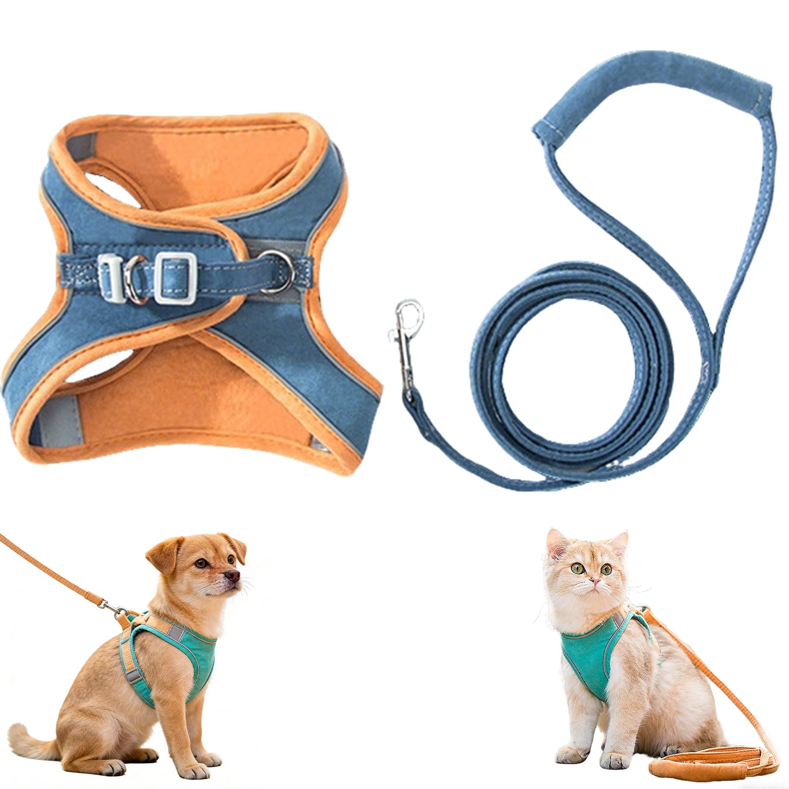 Escape Proof Cat and Dog Harness and Leash Set – Soft Suede Adjustable Vest for Small to Medium Pets, Kittens, Comfortable & Breathable with Safety Handle for Walking (B,XXXL)