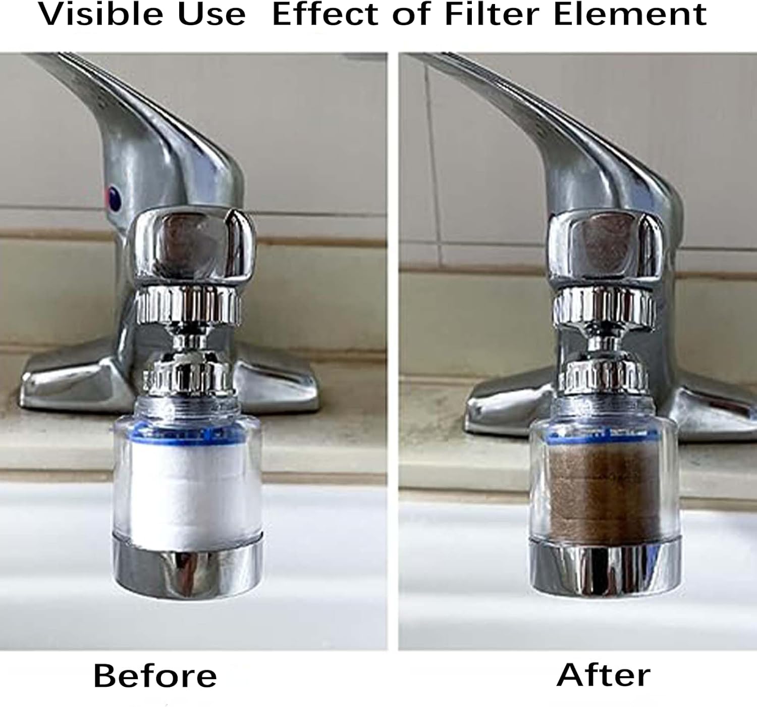 360 ° Rotating Bathroom Faucet Filter with 2 Filter Elements, Remove Heavy Metals and Hard Water Sink Water Faucet Filter for Kitchen and Bathroom