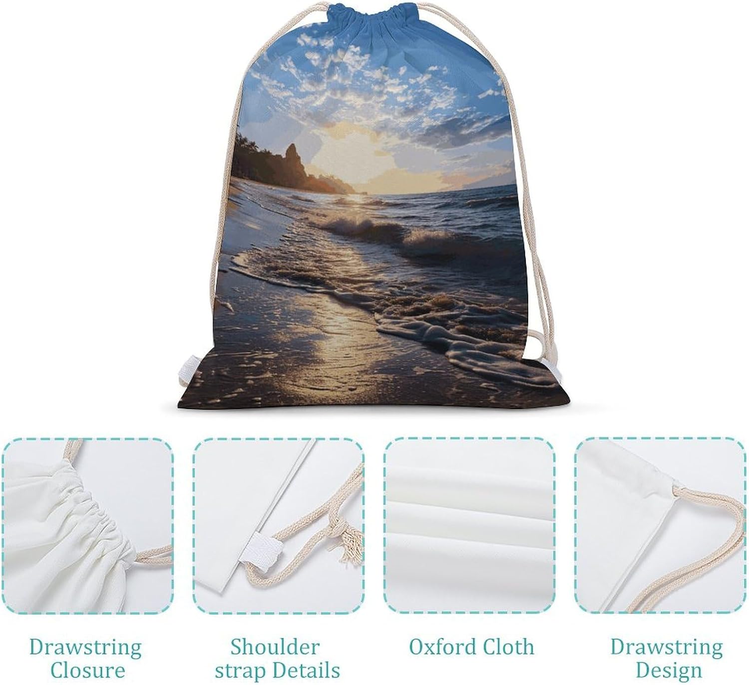 Drawstring Backpack Beach View Printed Sport Gym Drawstring Bag Lightweight Cinch Sacks Backpack Drawstring Bags for Yoga Sport Gym Beach Travel Backpacks