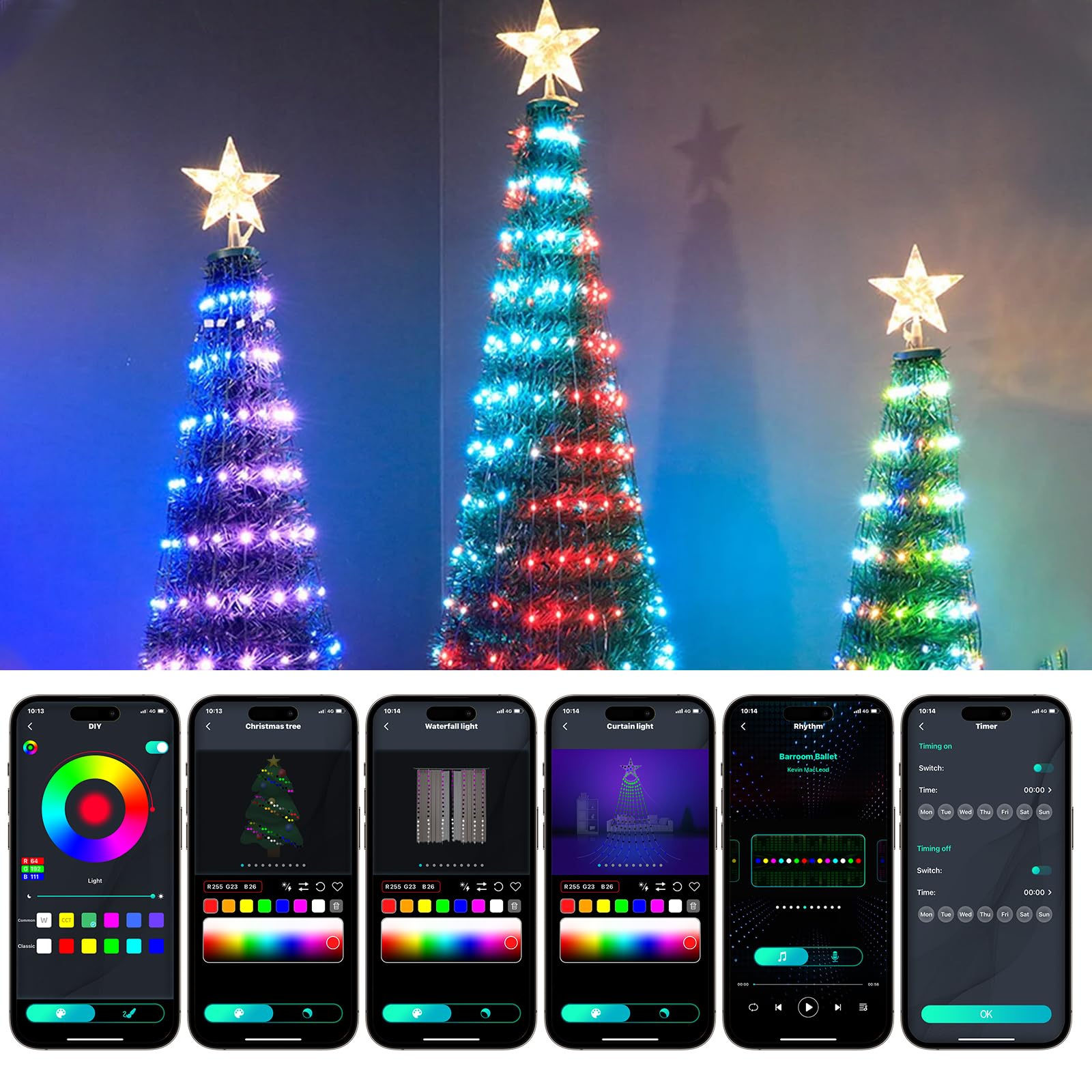 ZWOOS 400 LED Luci Albero di Natale Smart, RGB Luci Per Albero di Natale, Controllo APP/Telecomando, Sincronizzazione con Musica, Plug Power, Natale Decorazioni, Connessione Bluetooth, Altezza 2 m
