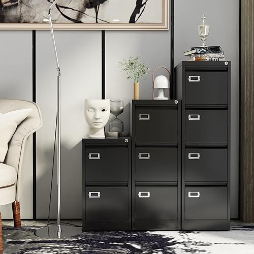 Miniatura 8 de Yizosh Archivador negro de 4 cajones con cerradura, archivadores para oficina en casa, gabinetes de almacenamiento de archivos de oficina con