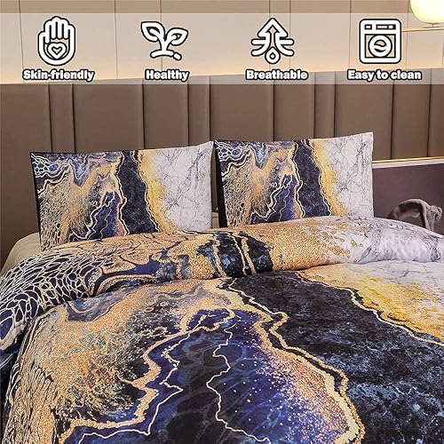 Miniatura 4 de Sisher Edredón de mármol para cama King, edredón suave con estampado de montaña ardiente con 2 fundas de almohada, juego de ropa de cama gris retro