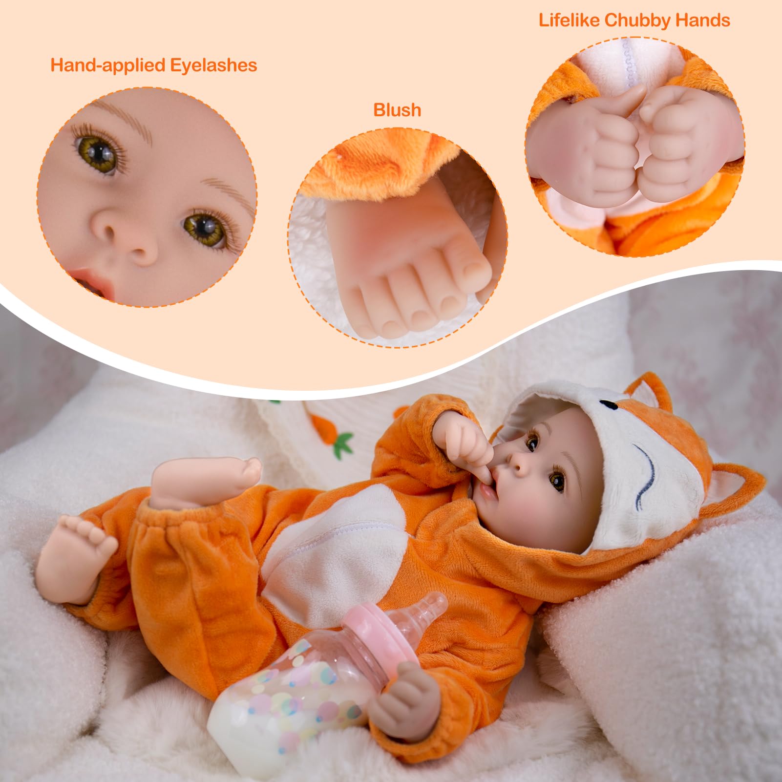 Muñecas de bebé realistas para niña, 17 extremidades de vinilo suave y cuerpo de tela, muñeca de bebé de la vida real, regalo para niños a partir de 3 años 3