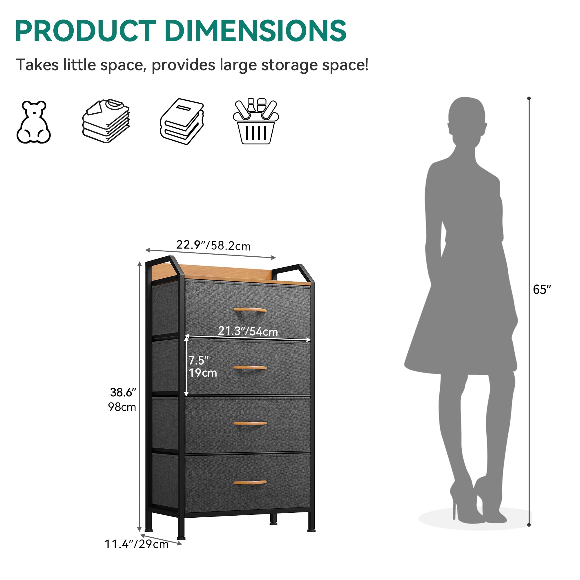 Relaxdays Kommode Industrial, HBT: 78,5 X 100 X 30 Cm, 8 Schubladen, Stoff & Metall, Holzoptik