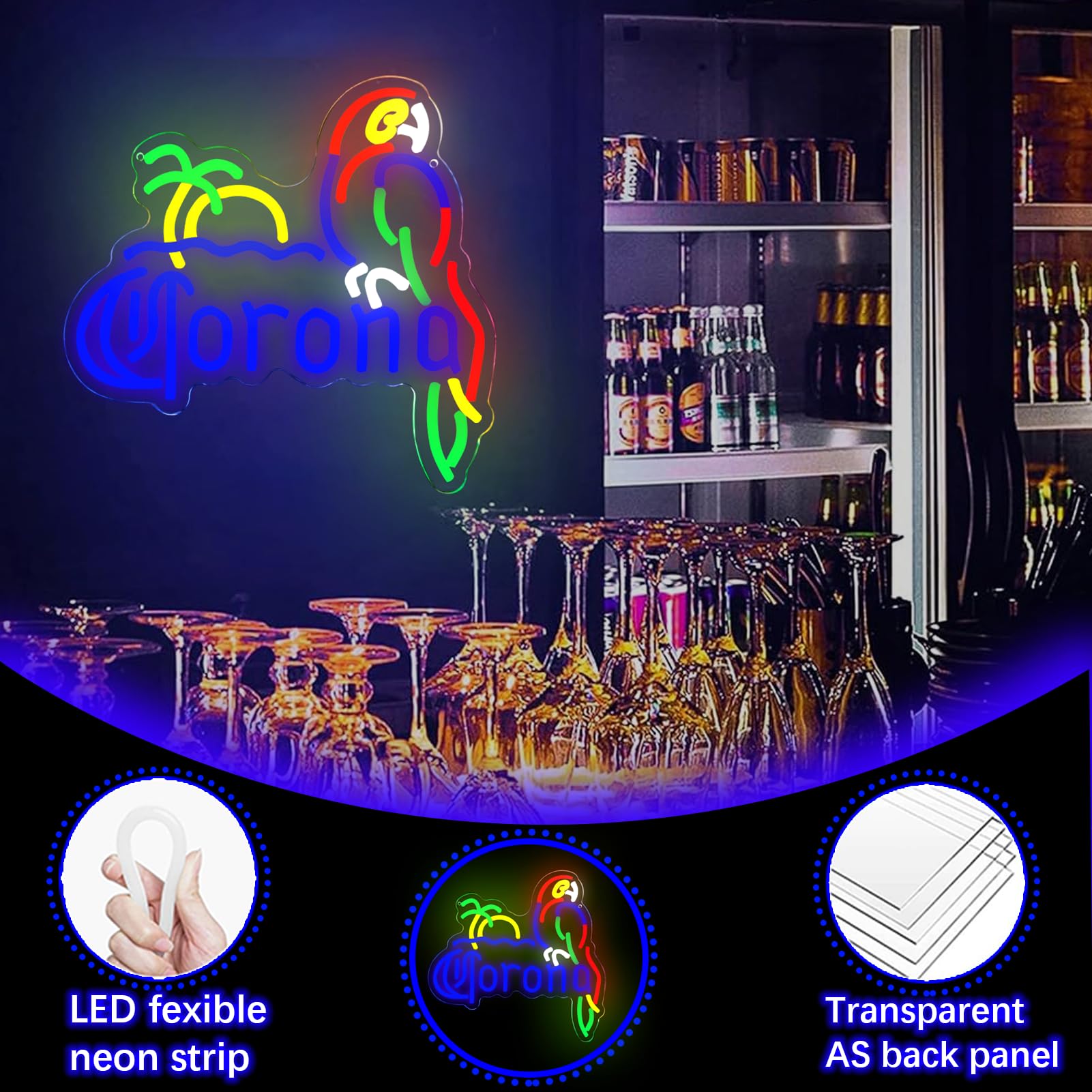 KODGGHK Coron Neon Sign Parrot Neon Lights for Bar Decor, Palm