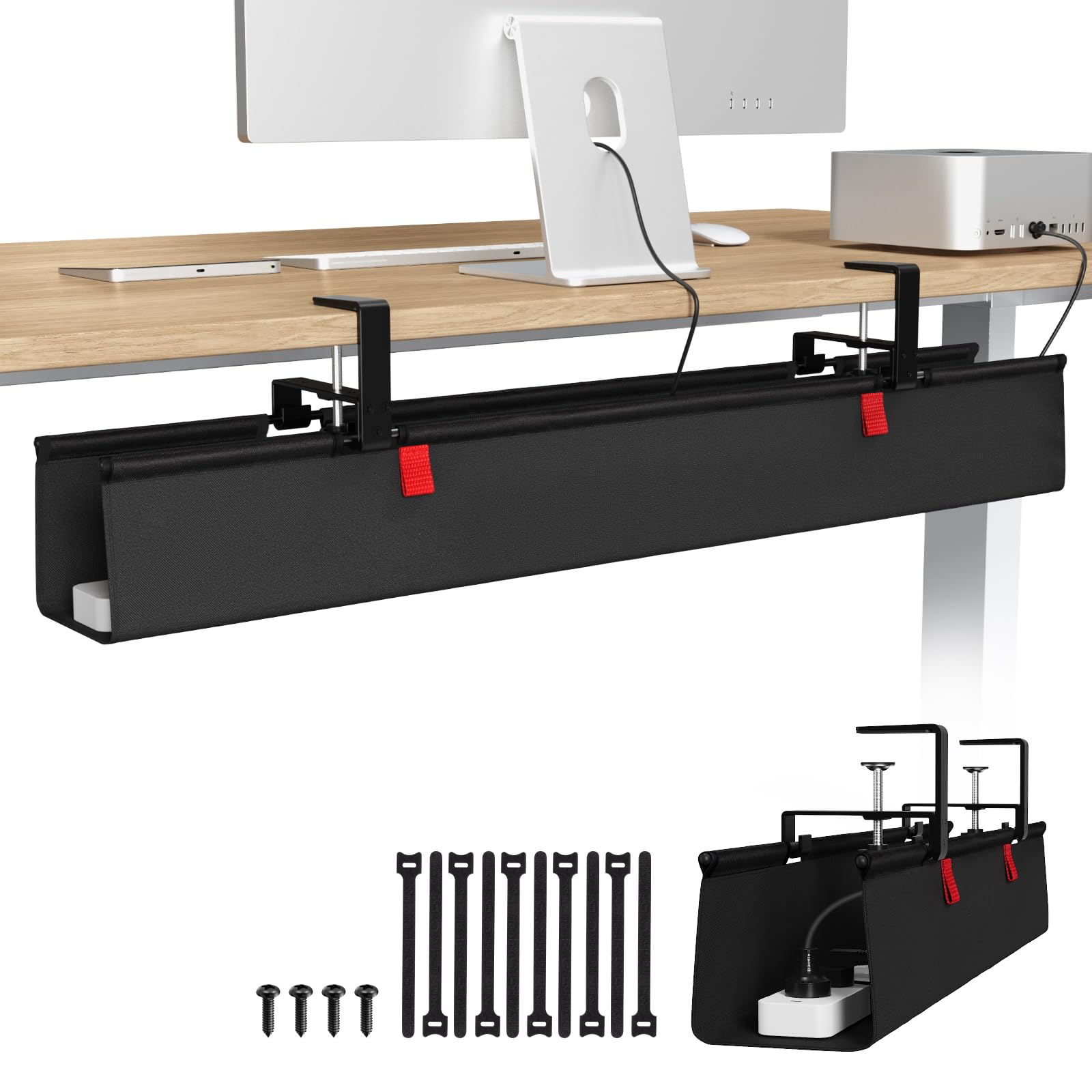 KEEGH Large No Drill Under Desk Cable Management Tray 36 in, Black
