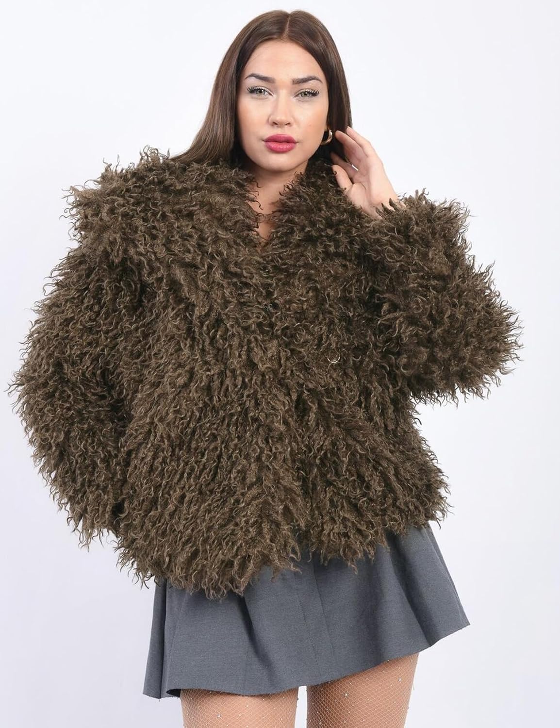 Flygo Women's Faux Fur Coat Jacket Fluffy 2025 Winter Jackets Lapel Long Sleeve Loose Shaggy Coats Outerwear - Image 6