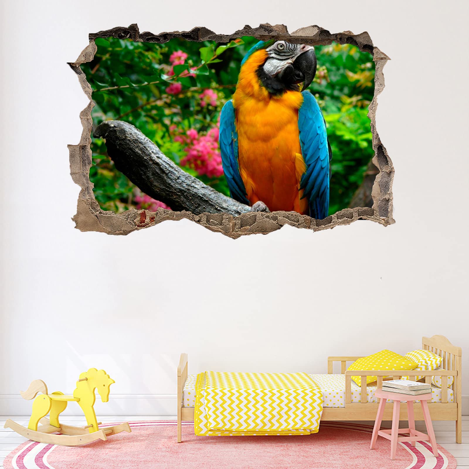 Tier Wandtattoos 3D Durchbruch Wandsticker Mauerloch Selbstklebend Wandaufkleber Papagei B 120 x H 80 cm für Kinderzimmer Schlafzimmer Wohnzimmer