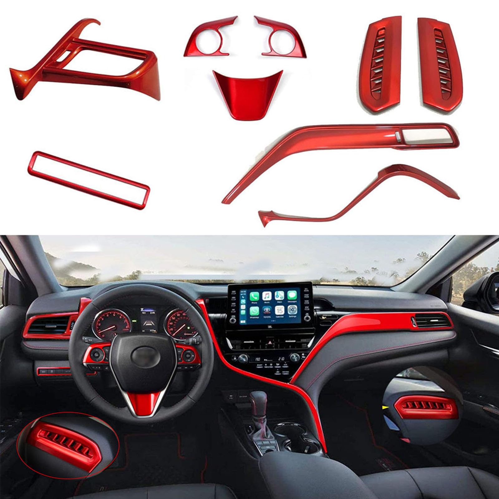 BOLTRY for Toyota Camry 2024 LE SE XLE XSE 2021-2023 ABS Full Set of Car Interiors Instrument Panel Decorative Center Console Moulding Trim Air Outlet Automotive Steering Wheel Cover Accessories 9Pcs