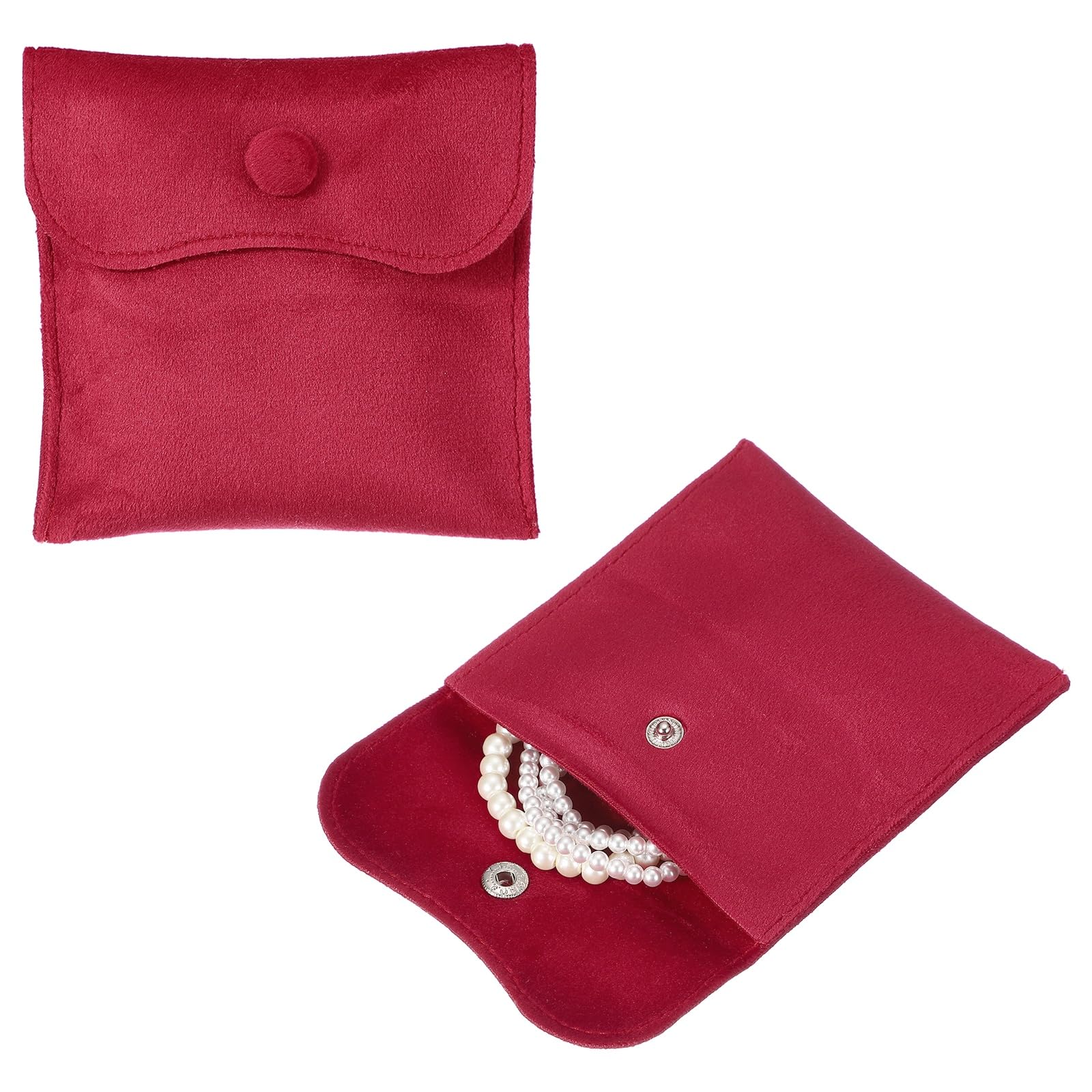sourcing map 2 Pcs Velvet Jewelry Pouches with Snap Button 10x10cm Small Storage Bags Gift Soft Jewelry Organizer Portable Packaging Fit for Necklaces Bracelet Rings Earings Watch, Red