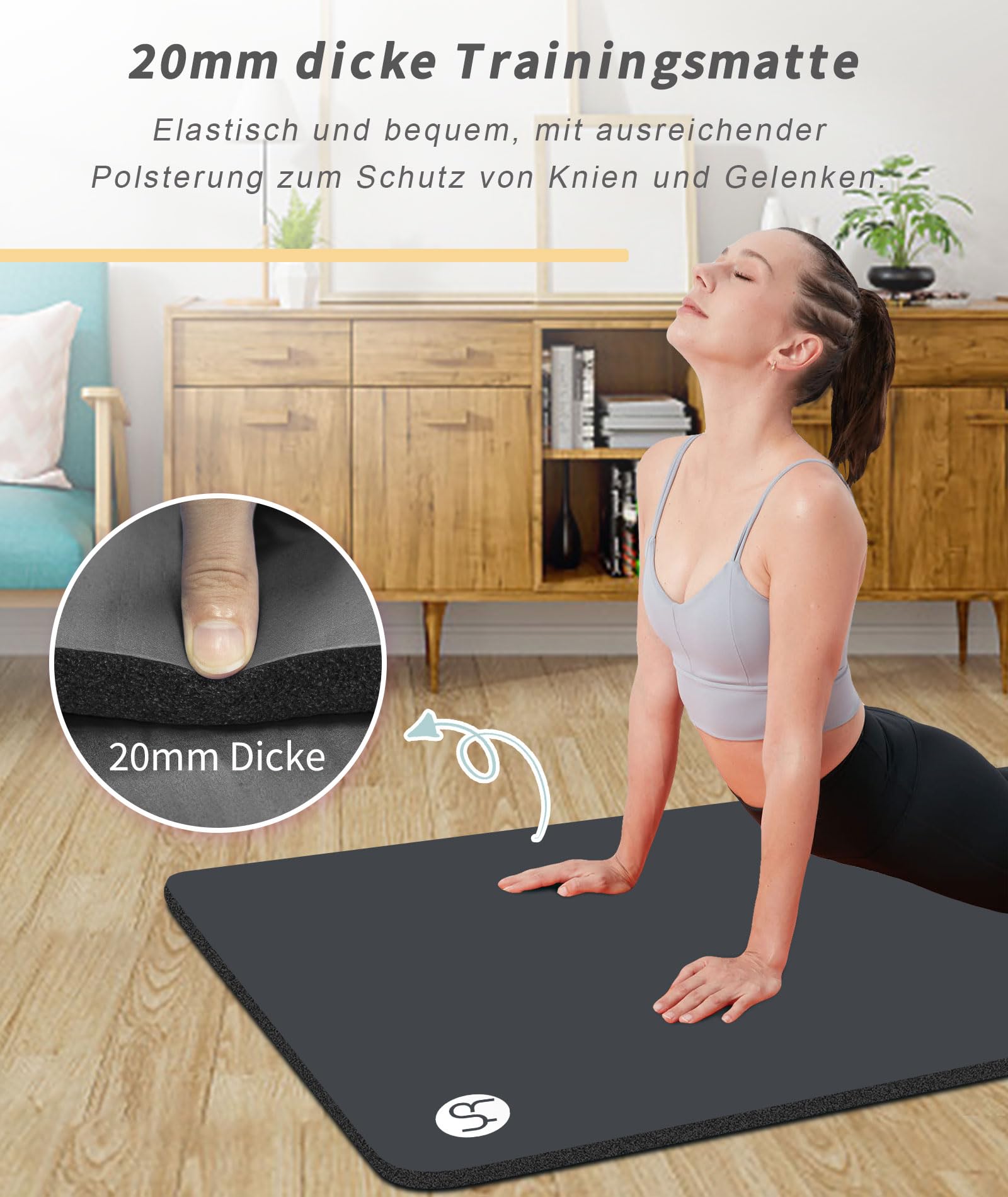 Yogamatte 195×61cm 20mm Dicke Fitness Matte NBR Gymnastikmatte | Extra Dick, für Pilates Gym Workout Zuhause, mit Tragetasche
