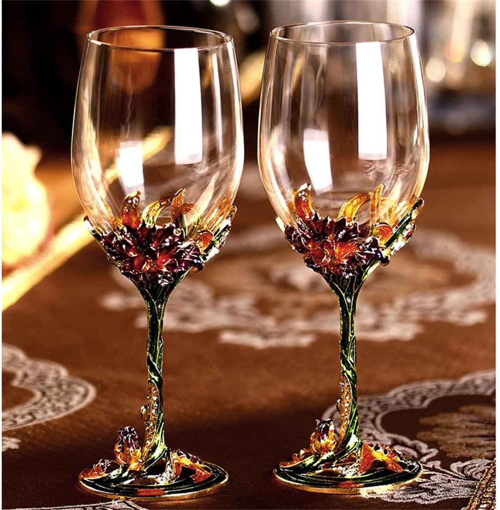 European Enamel Color Crystal Red Wine Glass Decanter Set Home Goblet 4pcs