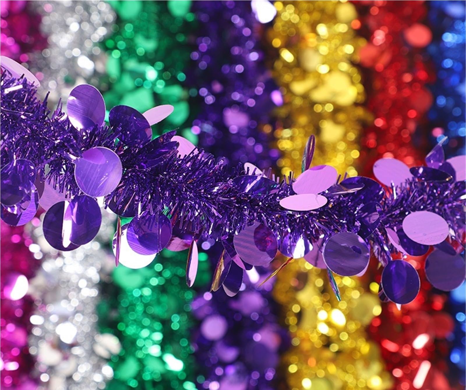 Łańcuch Metaliczny 5-częściowa Girlanda Z Cekinów Świątecznych, 6,56 Stopy, Metalowa Na Drzewo, Ślub Choinkowy(Purple)