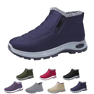 Womens Winter Snow Boots Short Snow Fur Lined Boots Comfortable Walking Shoes Lightweight Breathable Outdoor Slip On Hiking