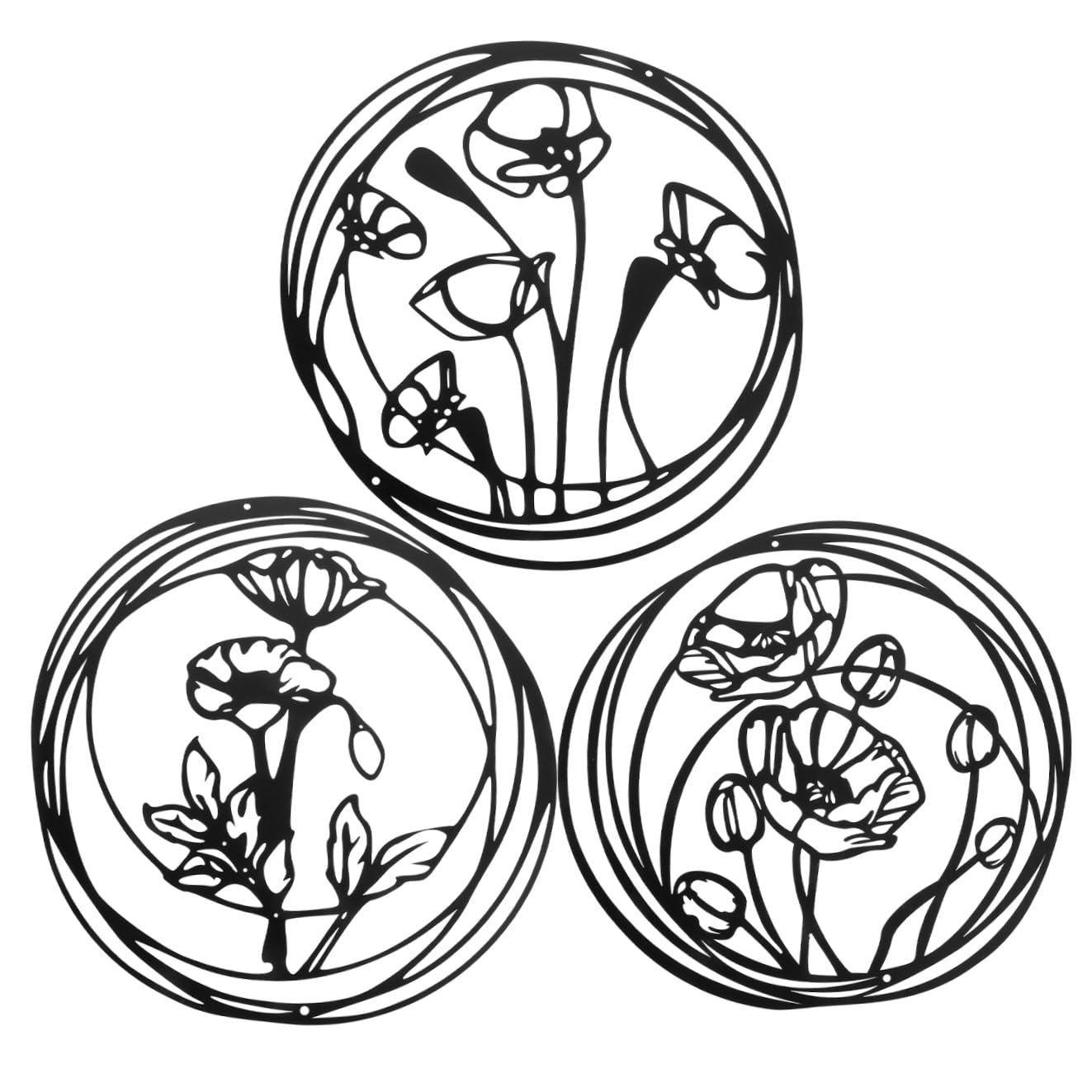 ULDIGI Decoraciones de Pared Flores de Hierro Negras, 3 Piezas | Diseño Geométrico y Circular, Colgante Fijable, Apto para Jardín y Armario