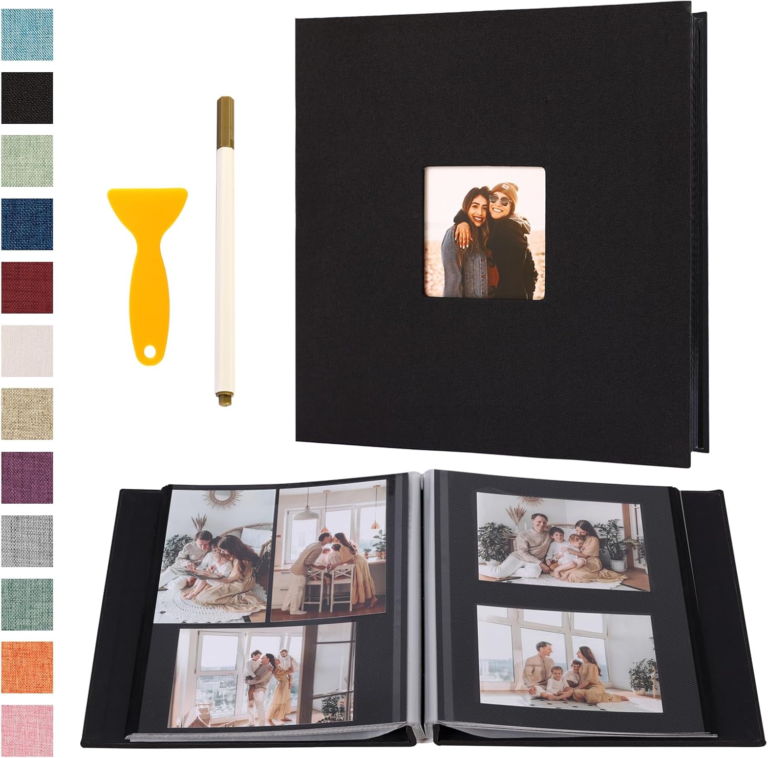 Self Adhesive Photo Album Black Pages Scrapbook Magnetic Photo Albums for 4x6 5x7 8x10 Pictures Books with Sticky Pages with A Metallic Pen for Baby Family Wedding 11x10.6 Black 60 Pages