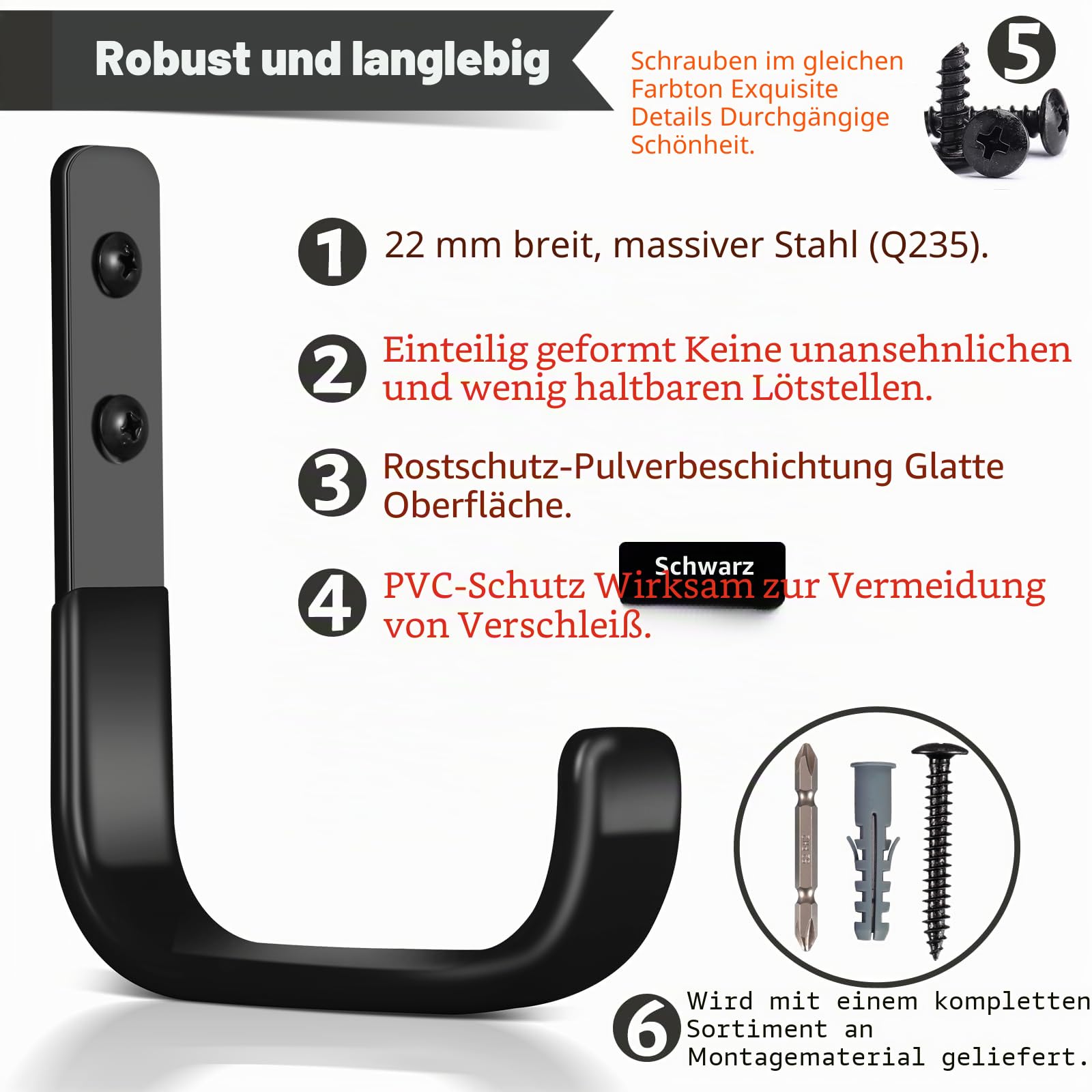Robuste Garagenhaken, schwerlast Wandhaken, J Garage Haken zum Aufhängen, Stahl-Wandhalterung Werkstatt Organizer für Aufbewahrung, Leiter, Werkzeuge, Gartengeräte (2 Stück,10cm, 22kg)