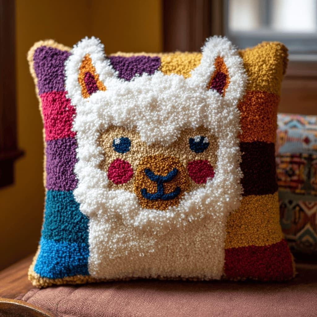 AxiangziK Latch Hook Pillow Kit for Adults,Alpaca 17X17In Latch Hook Kit for Pillow Cover with Instruction for Beginner Cross Stitch Sofa Cushion Cover with Crochet Yarn for Beginners and Home Decor