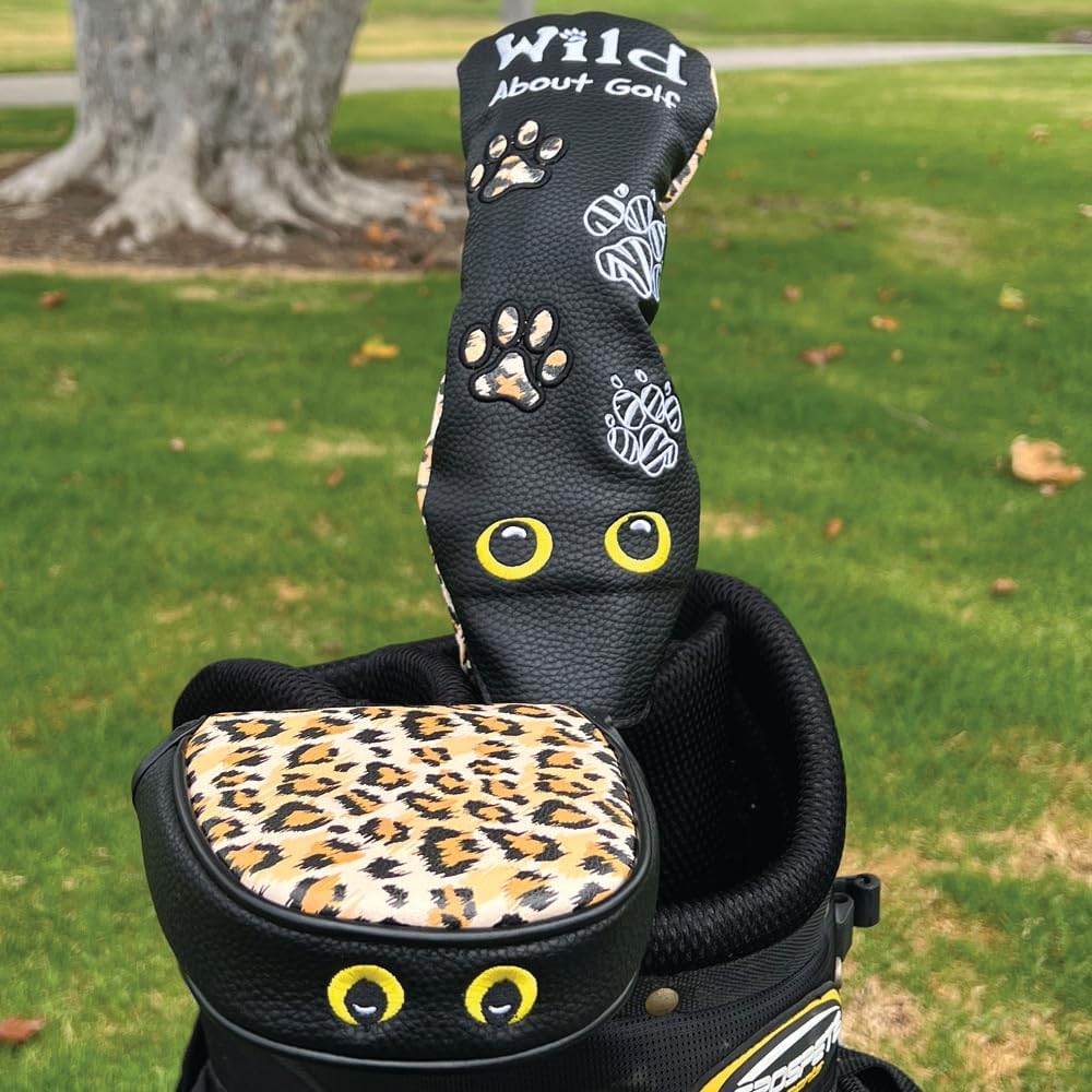 Giggle Golf Mallet Putter Cover, PU Leather with Embroidered & Printed Designs with Magnetic Closure (Wild About Golf)