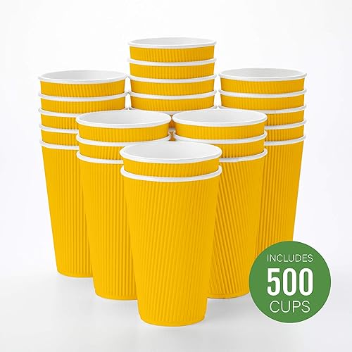 Miniatura 2 de Vasos de café de papel aislado de pared corrugada, 16 onza, Amarillo