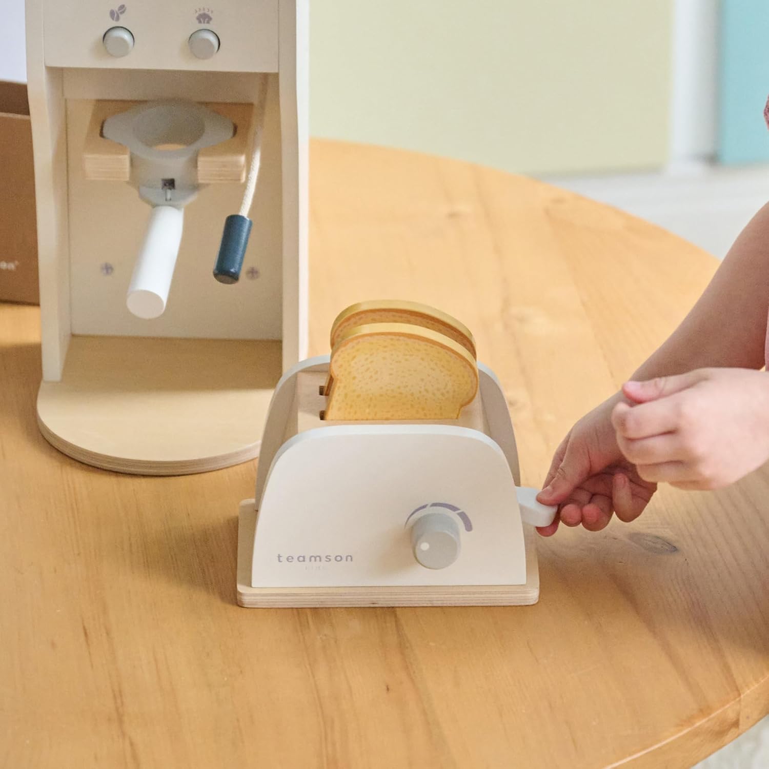 Teamson Kids Little Chef Santa Barbara Breakfast Play Food Set, 27 Pretend Kitchen Accessories with Toaster & Coffee Maker – Wooden Montessori Toy in White for Toddlers & Kids Ages 3+