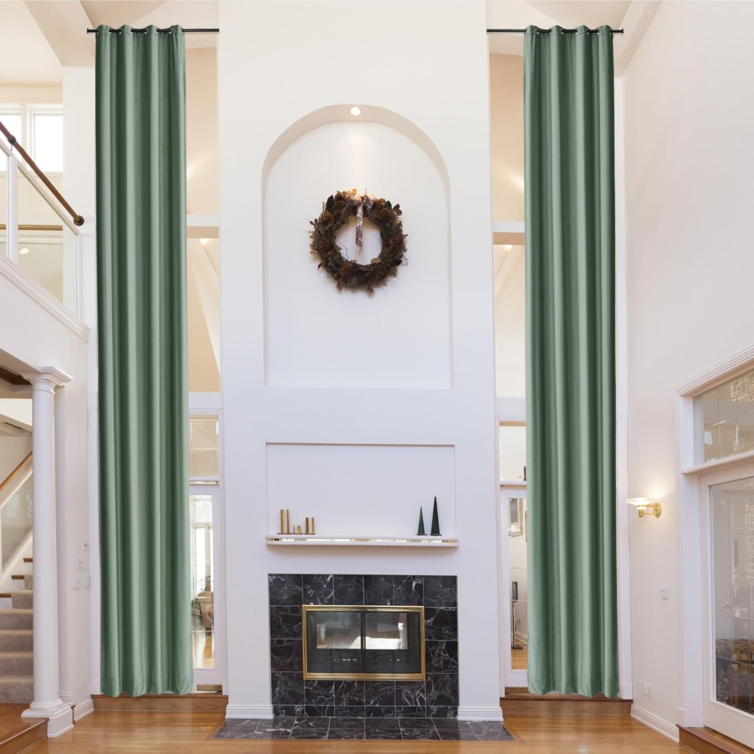 Fcosie Extra Long Luxury Velvet Curtains for Living Room Grommet Top Drapes and Curtains Room Darkening Drapery Panels Custom Made Length for Windows Door Wall (2 Panels, 50" W x 240" L, Bottle Green)