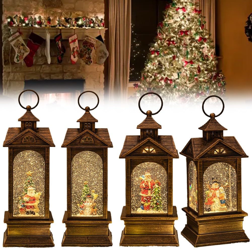 Vintage Christmas Lantern pozytywka ze światłem LED i świąteczną melodią, brązowa plastikowa dekoracja świąteczna i lampka nocna, mała, 23,5 cm
