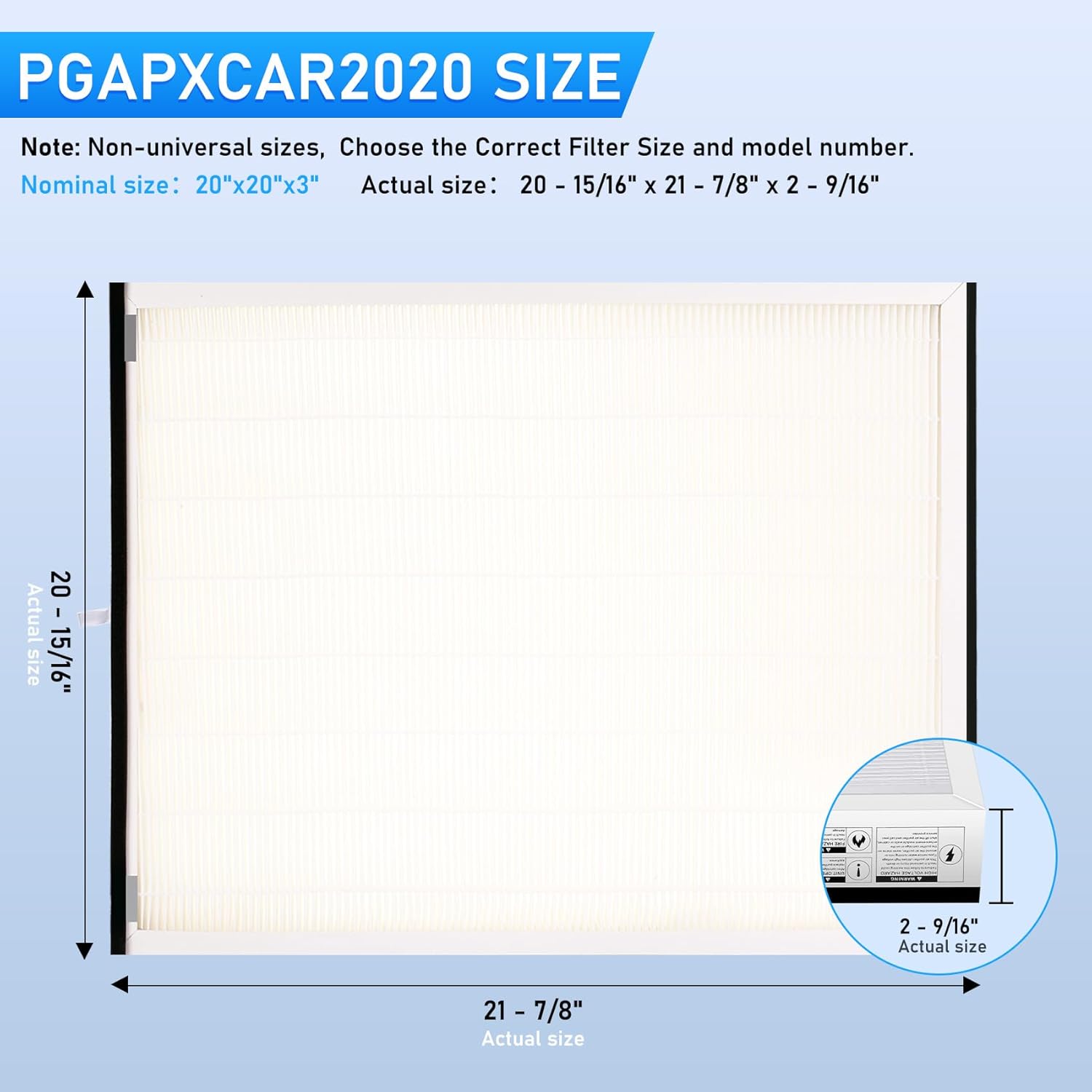 PGAPXCAR2020-A02 Merv16 Replacement Filter For Bryant/Carrier PGAPXCAR2020, PGAPXCAR2020-A02（20" x 20" x 3"in） (1 Pack)