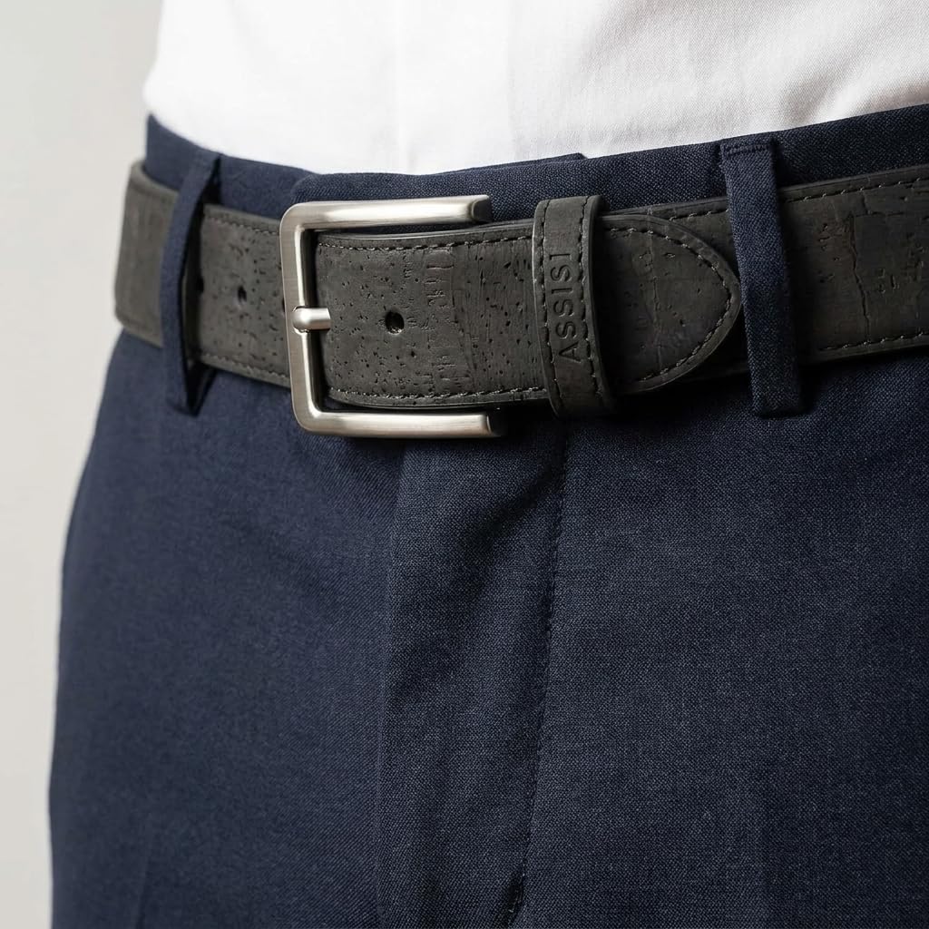 Schwarzer veganer Gürtel für Herren | Kork-Kunstledergürtel 38 mm breit | vegane Ledergürtel für Herren