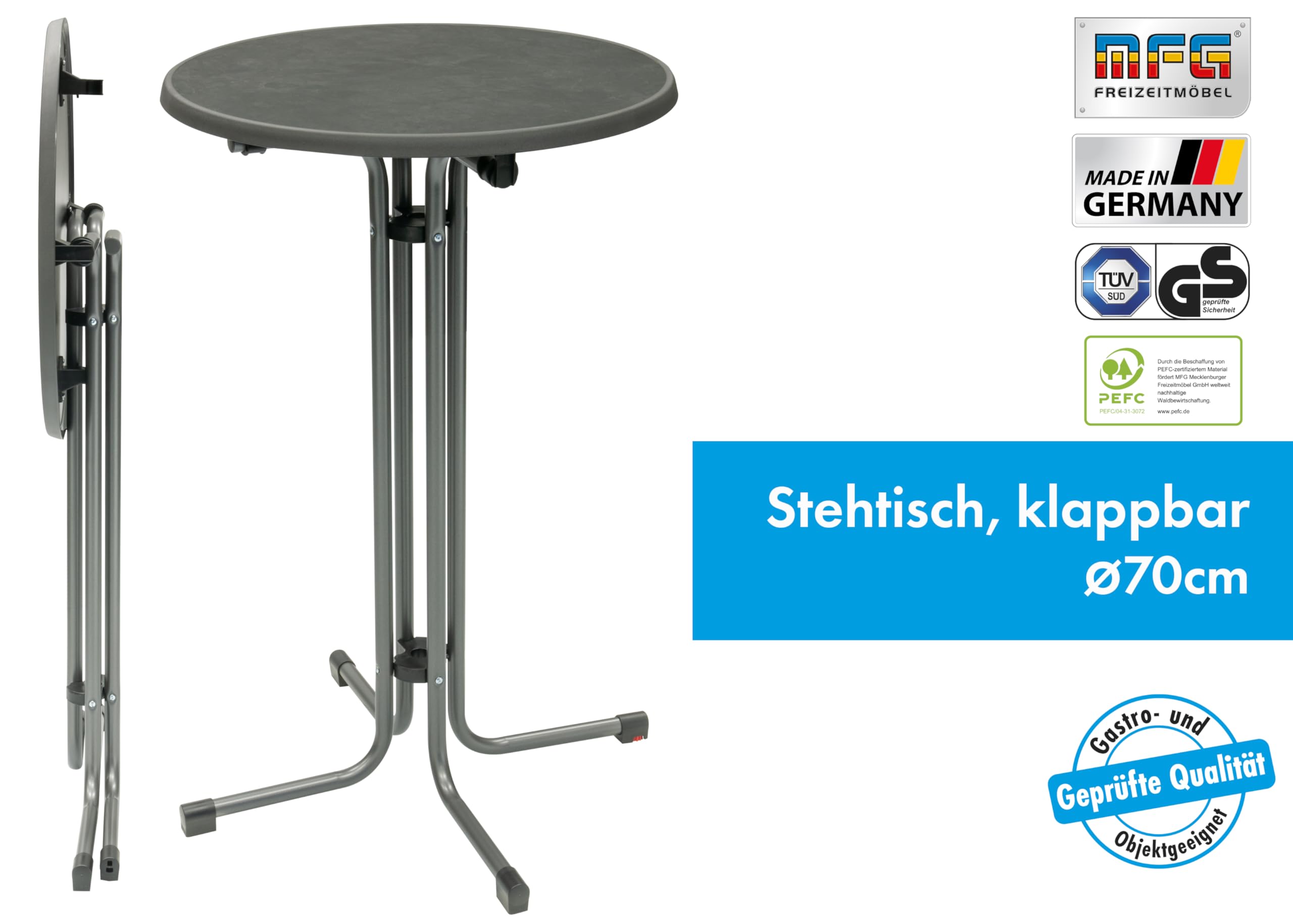 MFG Stehtisch d=70 cm, klappbar, anthrazit/Schiefer