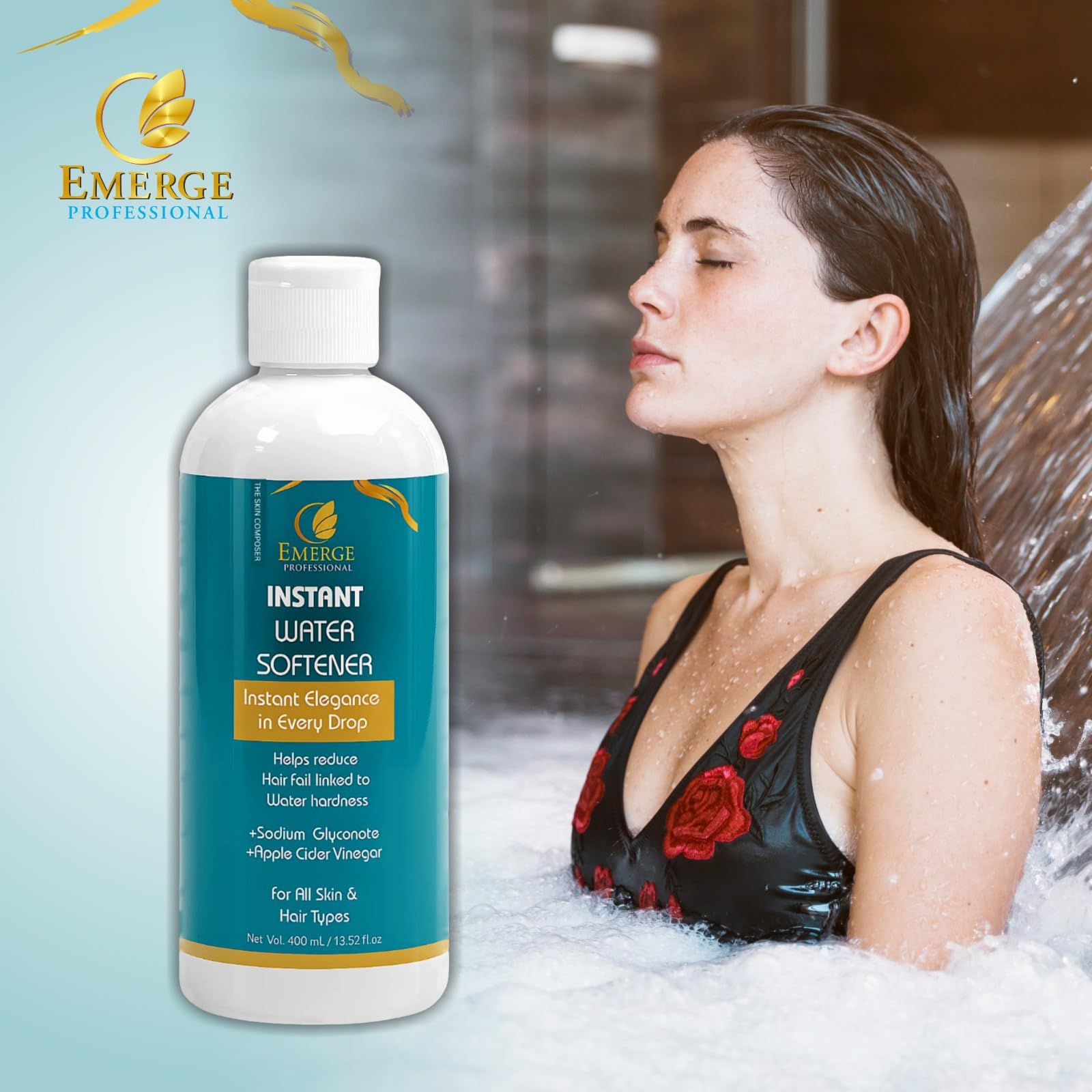 Emerge Professional Instant Water Softener | Hard Water Solution for Hair Fall & Skin Dryness | Enriched with Sodium Gluconate & Apple Cider Vinegar | For All Hair & Skin Types | 400 ml 3