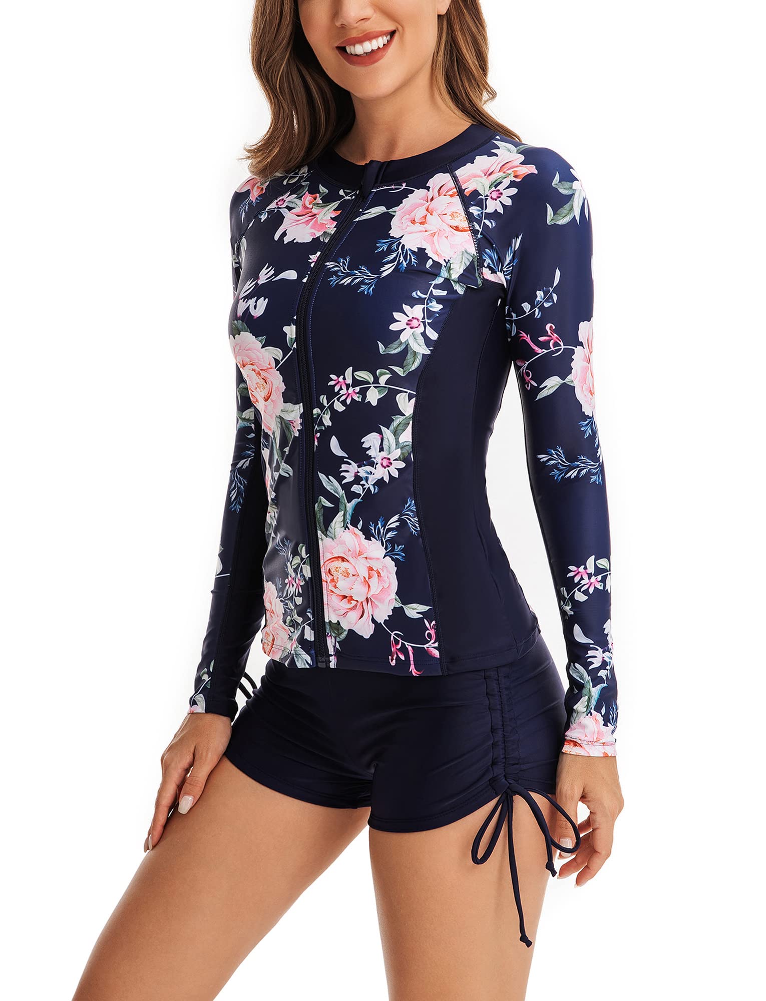Maillots de Bain 2 Pièces Femmes Manche Longue Rashguard Deux Pièces Femme Mode Col Rond Surf Natation Sport Vêtements de Plage
