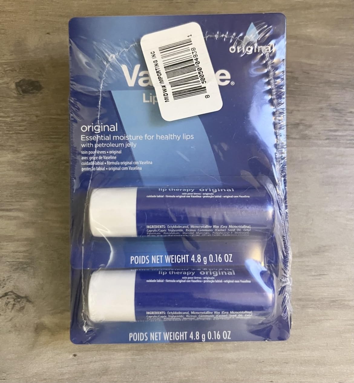 UNILEVER INTL Vaseline Lip Therapy Care Original, Fast-Acting Nourishment, Ideal for Chapped, Dry, Cracked, or Damaged Lips, Lip Balm, 0.16 Ounce (Pack of 4)